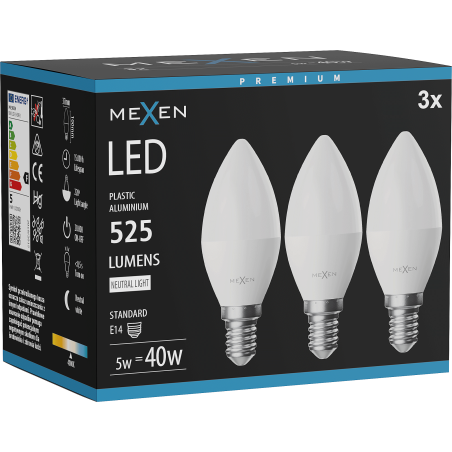 Mexen Nova 3x żarówka LED E14, C37, 5W, Neutralna - 4000K, 525 lm - L102-E14-0540-01x03