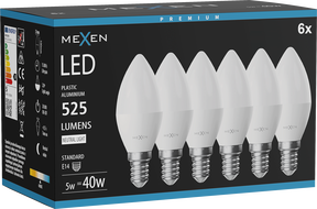 Mexen Nova 6x żarówka LED E14, C37, 5W, Neutralna - 4000K, 525 lm - L102-E14-0540-01x06