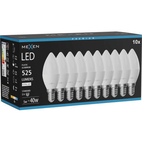 Mexen Nova 10x żarówka LED E14, C37, 5W, Neutralna - 4000K, 525 lm - L102-E14-0540-01x10
