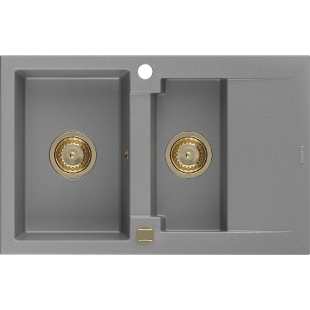 Mexen Gaspar zlewozmywak granitowy 1,5-komorowy z ociekaczem 737 x 475 mm, szary, syfon złoty - 6507731505-71-G