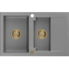 Mexen Gaspar zlewozmywak granitowy 1,5-komorowy z ociekaczem 737 x 475 mm, szary, syfon złoty - 6507731505-71-G