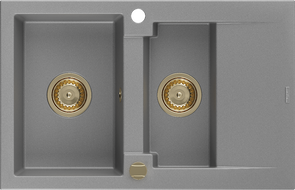 Mexen Gaspar zlewozmywak granitowy 1,5-komorowy z ociekaczem 737 x 475 mm, szary, syfon złoty - 6507731505-71-G