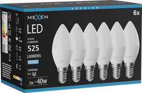 Mexen Nova 6x żarówka LED E14, C37, 5W, Zimna - 6500K, 525 lm - L102-E14-0565-01x06