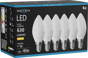Mexen Nova 6x żarówka LED E14, C37, 6W, Ciepła - 3000K, 630 lm - L102-E14-0630-01x06