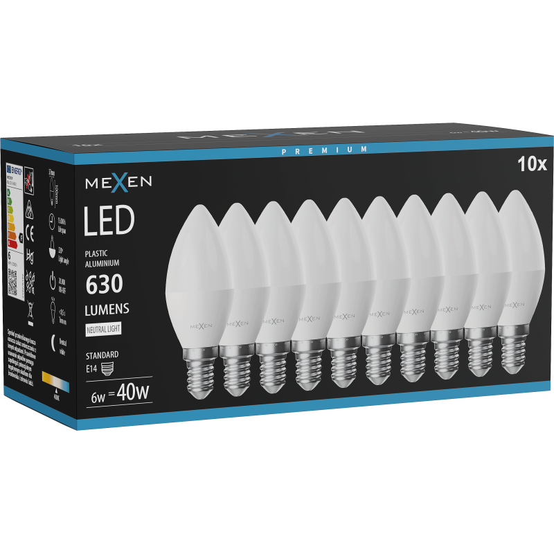 Mexen Nova 10x żarówka LED E14, C37, 6W, Neutralna - 4000K, 630 lm - L102-E14-0640-01x10