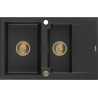 Mexen Gaspar zlewozmywak granitowy 1,5-komorowy z ociekaczem 737 x 475 mm, czarny/srebrny metalik, syfon złoty - 6507731505-73-G