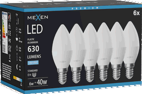 Mexen Nova 6x żarówka LED E14, C37, 6W, Zimna  - 6500K, 630 lm - L102-E14-0665-01x06