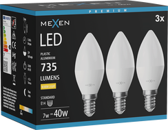 Mexen Nova 3x żarówka LED E14, C37, 7W, Ciepła - 3000K, 735 lm - L102-E14-0730-01x03