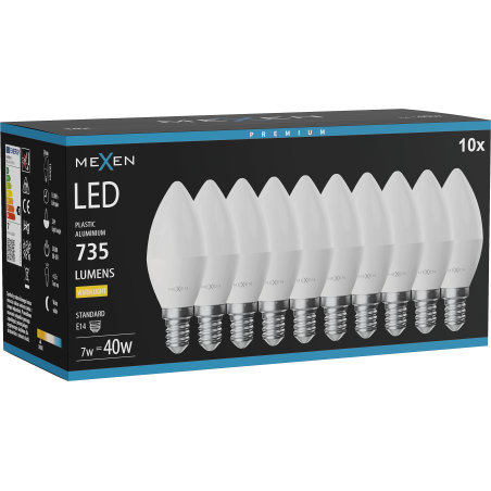 Mexen Nova 10x żarówka LED E14, C37, 7W, Ciepła - 3000K, 735 lm - L102-E14-0730-01x10