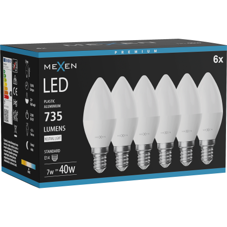 Mexen Nova 6x żarówka LED E14, C37, 7W, Neutralna - 4000K, 735 lm - L102-E14-0740-01x06