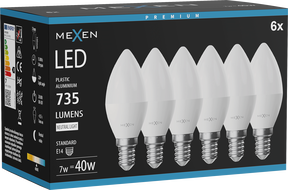 Mexen Nova 6x żarówka LED E14, C37, 7W, Neutralna - 4000K, 735 lm - L102-E14-0740-01x06