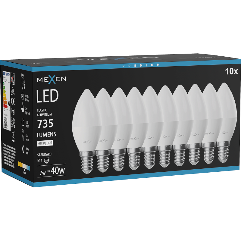 Mexen Nova 10x żarówka LED E14, C37, 7W, Neutralna - 4000K, 735 lm - L102-E14-0740-01x10