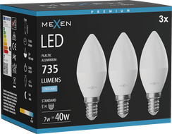 Mexen Nova 3x żarówka LED E14, C37, 7W, Zimna - 6500K, 735 lm - L102-E14-0765-01x03