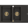 Mexen Gaspar zlewozmywak granitowy 1,5-komorowy z ociekaczem 737 x 475 mm, czarny/złoty metalik, syfon złoty - 6507731505-75-G