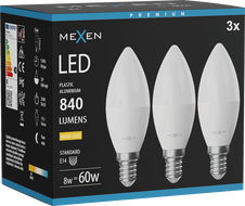 Mexen Nova 3x żarówka LED E14, C37, 8W, Ciepła - 3000K, 840 lm - L102-E14-0830-01x03