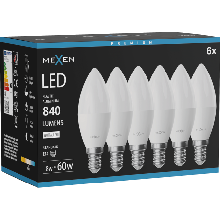 Mexen Nova 6x żarówka LED E14, C37, 8W, Neutralna - 4000K, 840 lm - L102-E14-0840-01x06