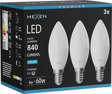 Mexen Nova 3x żarówka LED E14, C37, 8W, Zimna - 6500K, 840 lm - L102-E14-0865-01x03