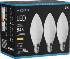 Mexen Nova 3x żarówka LED E14, C37, 9W, Ciepła - 3000K, 945 lm - L102-E14-0930-01x03