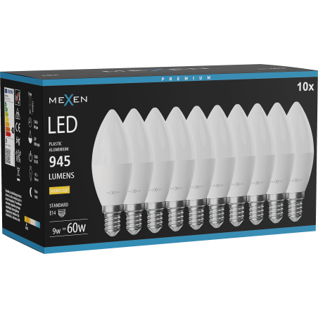 Mexen Nova 10x żarówka LED E14, C37, 9W, Ciepła - 3000K, 945 lm - L102-E14-0930-01x10