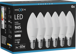 Mexen Nova 6x żarówka LED E14, C37, 9W, Neutralna - 4000K, 945 lm - L102-E14-0940-01x06