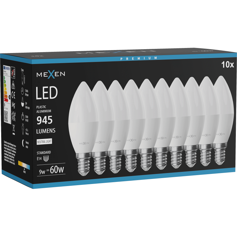 Mexen Nova 10x żarówka LED E14, C37, 9W, Neutralna - 4000K, 945 lm - L102-E14-0940-01x10