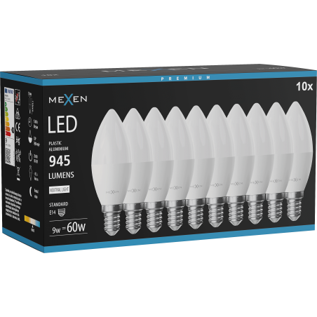 Mexen Nova 10x żarówka LED E14, C37, 9W, Neutralna - 4000K, 945 lm - L102-E14-0940-01x10