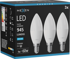 Mexen Nova 3x żarówka LED E14, C37, 9W, Zimna - 6500K, 945 lm - L102-E14-0965-01x03