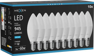 Mexen Nova 10x żarówka LED E14, C37, 9W, Zimna - 6500K, 945 lm - L102-E14-0965-01x10