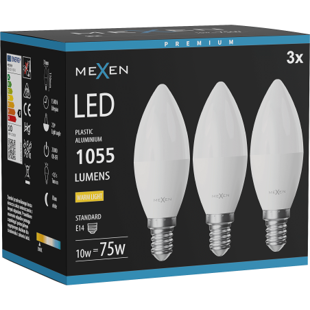 Mexen Nova 3x żarówka LED E14, C37, 10W, Ciepła - 3000K, 1055 lm - L102-E14-1030-01x03