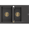 Mexen Gaspar zlewozmywak granitowy 1,5-komorowy z ociekaczem 737 x 475 mm, czarny nakrapiany, syfon złoty - 6507731505-76-G