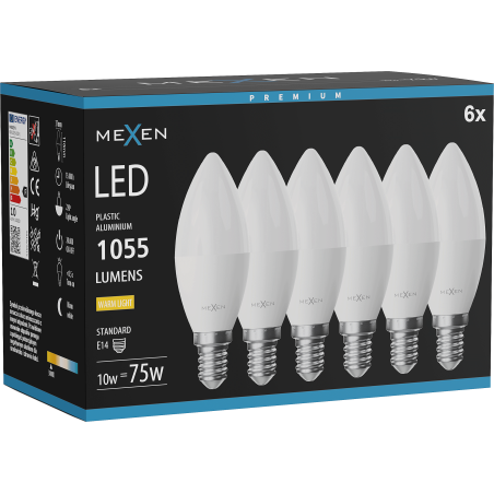 Mexen Nova 6x żarówka LED E14, C37, 10W, Ciepła - 3000K, 1055 lm - L102-E14-1030-01x06