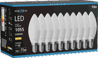 Mexen Nova 10x żarówka LED E14, C37, 10W, Ciepła - 3000K, 1055 lm - L102-E14-1030-01x10
