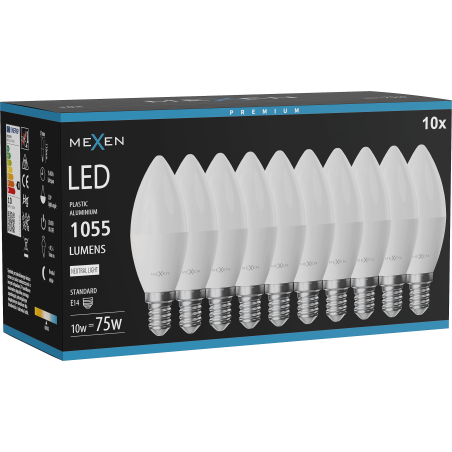 Mexen Nova 10x żarówka LED E14, C37, 10W, Neutralna - 4000K, 1055 lm - L102-E14-1040-01x10