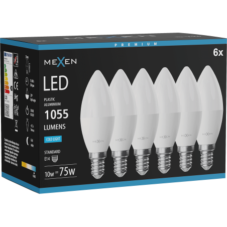 Mexen Nova 6x żarówka LED E14, C37, 10W, Zimna - 6500K, 1055 lm - L102-E14-1065-01x06