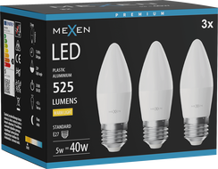 Mexen Nova 3x żarówka LED E27, C37, 5W, Ciepła - 3000K, 525 lm - L102-E27-0530-01x03