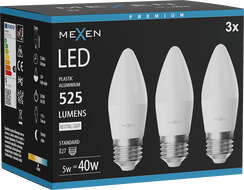 Mexen Nova 3x żarówka LED E27, C37, 5W, Neutralna - 4000K, 525 lm - L102-E27-0540-01x03