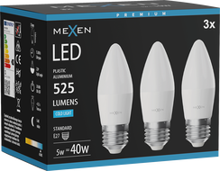 Mexen Nova 3x żarówka LED E27, C37, 5W, Zimna - 6500K, 525 lm - L102-E27-0565-01x03