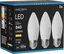 Mexen Nova 3x żarówka LED E27, C37, 8W, Ciepła - 3000K, 840 lm - L102-E27-0830-01x03