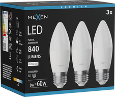 Mexen Nova 3x żarówka LED E27, C37, 8W, Neutralna - 4000K, 840 lm - L102-E27-0840-01x03