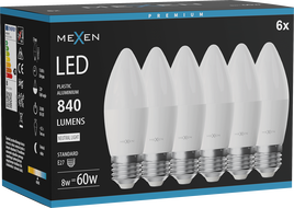 Mexen Nova 6x żarówka LED E27, C37, 8W, Neutralna - 4000K, 840 lm - L102-E27-0840-01x06