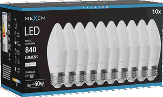 Mexen Nova 10x żarówka LED E27, C37, 8W, Neutralna - 4000K, 840 lm - L102-E27-0840-01x10