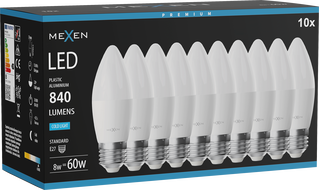 Mexen Nova 10x żarówka LED E27, C37, 8W, Zimna - 6500K, 840 lm - L102-E27-0865-01x10