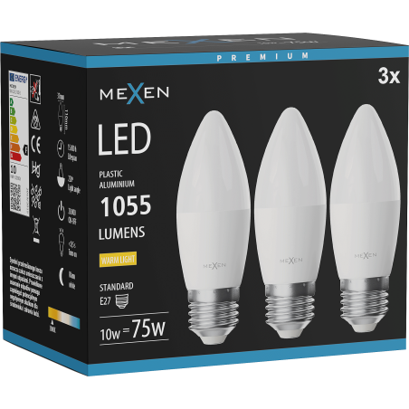 Mexen Nova 3x żarówka LED E27, C37, 10W, Ciepła - 3000K, 1055 lm - L102-E27-1030-01x03