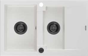 Mexen Gaspar zlewozmywak granitowy 1,5-komorowy z ociekaczem 737 x 475 mm, biały, syfon czarny - 6507731505-20-B