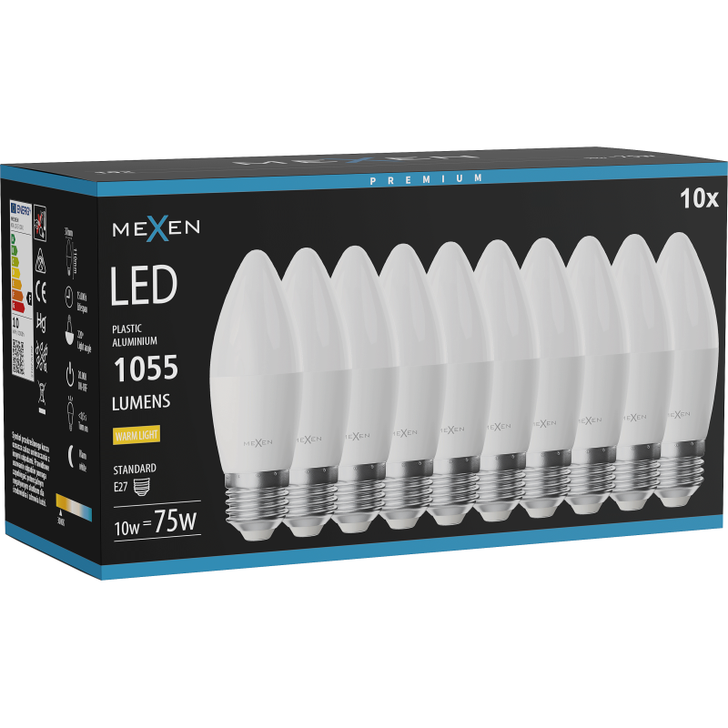 Mexen Nova 10x żarówka LED E27, C37, 10W, Ciepła - 3000K, 1055 lm - L102-E27-1030-01x10