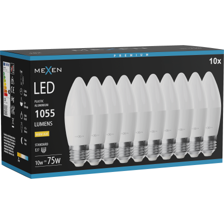 Mexen Nova 10x żarówka LED E27, C37, 10W, Ciepła - 3000K, 1055 lm - L102-E27-1030-01x10