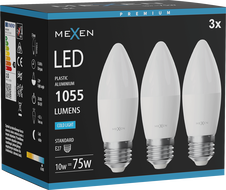Mexen Nova 3x żarówka LED E27, C37, 10W, Zimna - 6500K, 1055 lm - L102-E27-1065-01x03