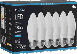 Mexen Nova 6x żarówka LED E27, C37, 10W, Zimna - 6500K, 1055 lm - L102-E27-1065-01x06