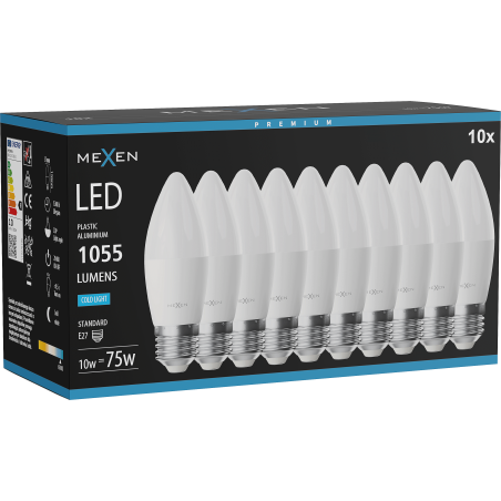 Mexen Nova 10x żarówka LED E27, C37, 10W, Zimna - 6500K, 1055 lm - L102-E27-1065-01x10