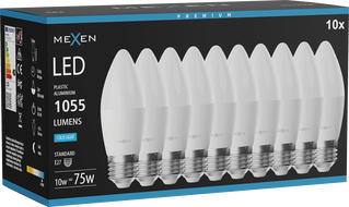Mexen Nova 10x żarówka LED E27, C37, 10W, Zimna - 6500K, 1055 lm - L102-E27-1065-01x10